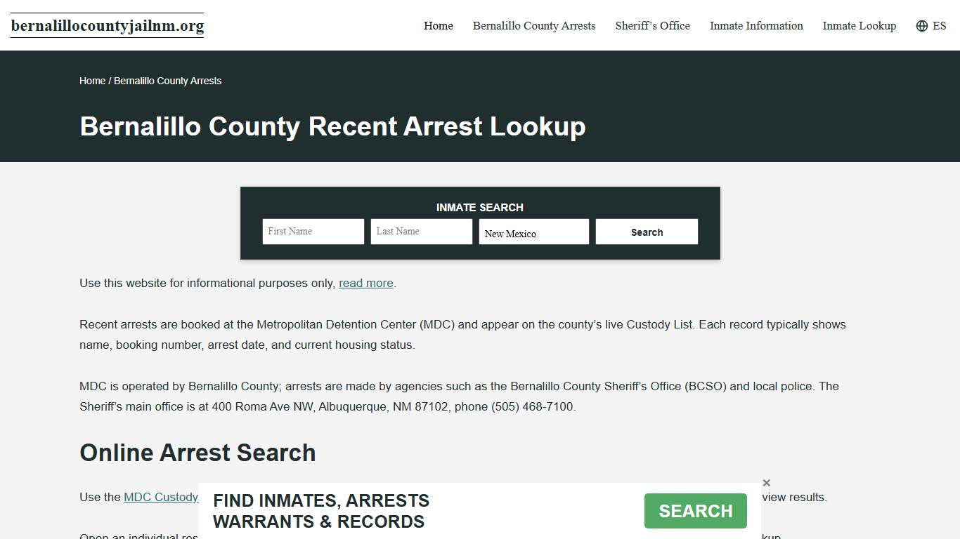 Bernalillo County, NM Arrests, Active Warrant Search